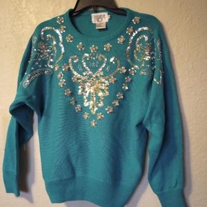 Vintage Cervelle Teal Sweater with sequins
